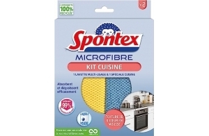 SPONTEX - Kit Microfibre Cuisine - 1 Microfibre Multi-usage et 1 Microfibre Cuisine - Absorbe et dégraisse efficacement