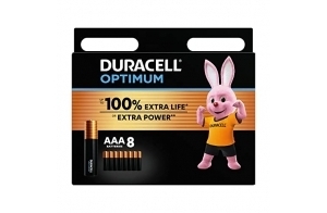 Duracell Optimum Piles AAA (lot de 8) - Piles Alcalines 1,5V - Jusqu’à 100% plus longtemps ou plus puissant - Alimentez vos appareils énergivores - Recyclable, 0% plastique - LR03 MX2400