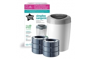 Tommee Tippee Plastique Poubelle à Couches Simplee, Comprend 6x Recharge avec GREENFILM Antibactérien D’Origine Durable, Blanc