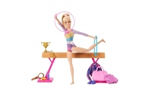 Barbie Coffret Gymnastique avec 1 Poupée Blonde, Pince en C, Poutre D’Équilibre, Combinaison D’Échauffement, Plus De 10 Accessoires, Jouet Enfant, A Partir De 3 Ans, HRG52