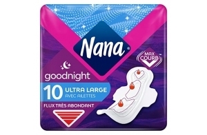 Nana Ultra Goodnight Large Serviettes Hygiéniques Avec Ailettes - 10 unités (lot de 1)