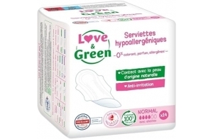 Love & Green Serviettes hygiéniques, écologiques et hypoallergéniques - certifiées Ecolabel et Dermatest - 