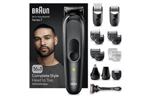 Braun Tondeuse Tout-En-Un Series 7 MGK7470, 16-en-1, Kit Styling Pour Hommes, Barbe, Cheveux, Rasage Du Corps Et Plus Avec Une Lame Ultra Affutée, Sabots Pour Sourcils Et Zones Sensibles, Étanche