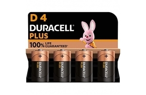 Duracell Plus Piles D (lot de 4) - Alcalines 1,5V - Durée de vie garantie à 100% - Idéales pour les appareils du quotidien - Emballage 0% plastique - Conservation 10 ans - LR20 MN1300