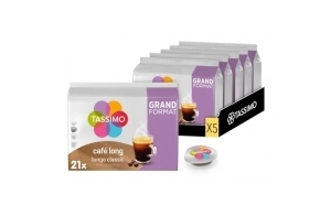 Tassimo, 105 Dosettes Café Long, Compatibles avec les machines TASSIMO, 105 Cafés Rond et aromatique, 5 packs de 21 dosettes