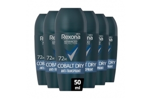 REXONA MEN - Déodorant Homme Cobalt Dry - Bille Anti-transpirant - Advanced Protection - Parfum Elégant et Frais - Protection 72h (lot de 6x50ml)