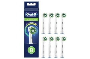 Oral-B CrossAction Clean Maximiser Brossettes de Rechange (Pack de 8), Clean Maximiser pour Brosse à Dents Électrique Jusqu’à 100 % d’élimination de la Plaque Dentaire, Blanc