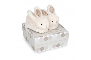 Doudou Et Compagnie - Coffret Chaussons Avec Hochet Taupe - Lapin Bonbon - De 0 Ã€ 6 Mois - Doux Et Chaud - Idée Cadeau Naissance Fille Et Garçon - DC1310