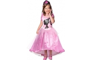 RUBIE'S Barbie Officiel - Déguisement Barbie Robe Luxe Princesse Paillettes pour Enfants - Taille 5-6 ans - Costume avec Robe, Bustier et Diadème Rose