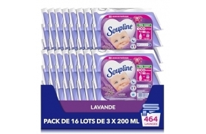 SOUPLINE - Adoucissant Concentré Soupline 3D Lavande - Eco-Recharges - Formule Active à Froid - 92 % d'Ingrédients d'Origine Naturelle - 16 Lot de 3 x 200 ml