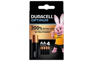 Duracell Optimum Piles AA (lot de 4) - Piles Alcalines 1,5V - Jusqu’à 200% plus longtemps ou plus puissant - Alimentez vos appareils énergivores - Recyclable, 0% plastique - LR6 MX1500