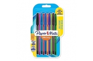 PAPER MATE stylo bille à capuchon InkJoy 100 CAP | pointe moyenne 1 mm | assortiment de couleurs originales | lot de 8+2 (1956751)