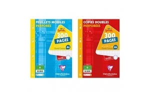 Clairefontaine 11751AMZC Lot de 2 Paquets de Copies Perforées : 300 Pages FEUILLETS MOBILES + 300 Pages COPIES DOUBLES - A4 21x29,7 cm - Grands Carreaux - Papier Blanc 90 g