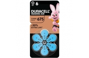 Duracell Piles pour appareils auditifs taille 675 (lot de 6) +50 % de longévité, installation facile, emballage 100 % recyclable, conservation garantie 4 ans