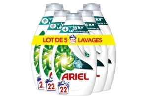 Ariel Lessive Liquide, 110 Lavages (5x22), Unstoppables Touche de Lenor, Nettoyage Intense et Plus De Fraîcheur, Offre Une Sensation De Fraîcheur Qui Dure Jusqu’à 1 Semaine, Fabriqué En France