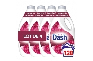 Dash 2en1 Lessive Liquide, 128 Lavages (4x32), Jasmin Et Rose De Mai, Technologie Ultra Nettoyante Et Fraîcheur Longue Durée, Élimine Les Saletés et Taches Incrustées, Fabriqué en France