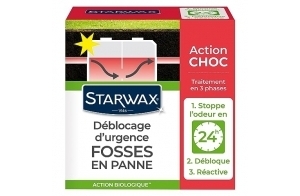 STARWAX - Déblocage d'urgence pour fosses septiques - Action Choc - Action biologique - stoppe l'odeur en 24H - Relance l'activité - 600g