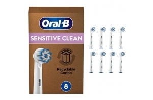 Oral-B Sensitive Clean Brossettes De Rechange Pour Brosse À Dents Électrique Format Spécial Boîte Aux Lettres, Pack De 8, Blanc et Bleu