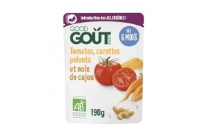 Good Goût - Tomates, Carottes, Polenta et noix de cajou - Plat Cuisiné Pour Bébé - Introduction des allergènes - Dès 6 Mois - Purée lisse - Fabriqué En France - Sachets Micro-Ondables - 190g