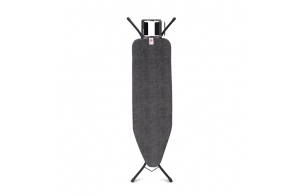 Brabantia - Table à Repasser Taille B - pour Fer Vapeur - Planche a Repasser - pour Les Gauchers et Les Droitiers - Plateau Extra-Stable - pour Fers Jusqu'à 13,5 cm - Denim Black - 124x38cm