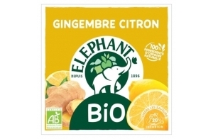 Elephant, Infusion Bio, Goût Gingembre Citron, Fruitée et Gourmande, Ingrédients d'Origine 100% Naturelle, 20 Sachets Pyramid