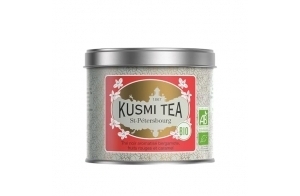 Kusmi Tea - St. Pétersbourg Bio - Thé Noir Biologique - Thé Earl Grey - Mélange de Thé Noir avec Fruits Rouges, Caramel, Vanille et Bergamote - Boîte Thé Métal 100g - Quantité pour environ 50 Tasses