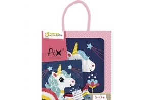 Avenue Mandarine KC112C - Kit broderie enfant Pix Gallery - Tableau 14x14 cm - À partir de 6 ans - LICORNE, Carré