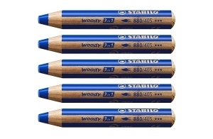 Crayon de couleur - STABILO woody 3in1 - Lot x 5 crayons de coloriage - Outremer