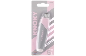 Pentel Correction tape Knoky XZTT805N-WY Ruban correcteur rétractable par bouton poussoir et rechargeable, bande 5 mm x 6 m, corps pastel gris + rose