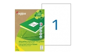 Agipa Boite de 100 étiquettes blanches pour imprimante jet d'encre/ laser/copieur 100% recyclées 210x297mm