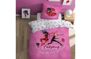 Miraculous MIRACOULUS Supergirl Parure de lit Enfant | 100% Coton | Oeko-TEX | Housse de Couette 140x200 cm + Taie d'oreiller 63x63 cm | Imprimé Fille | Rose