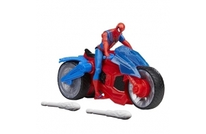 SPIDER-MAN Hasbro- Marvel Arachno-Moto Lance Figurine de 10 cm et 2 Toiles, F68995L1, Multicolore