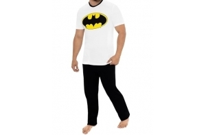 Batman Pyjamas Pyjamas pour Hommes | Pyjama Homme Batarang à Manches Courtes | Pyjama en Coton Blanc pour Hommes, Medium