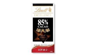 Lindt - Lot de 2 Tablettes EXCELLENCE 85% Cacao - Chocolat Noir 85%, 2x100g