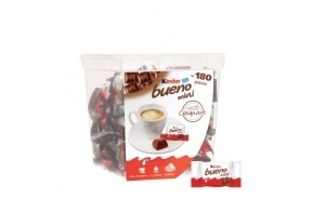 Kinder Bueno Mini - Fines Gaufrettes enrobées de Chocolat au Lait fourrées Lait et Noisettes - Goûter Fondant et Croustillant - Boite de 180 pièces