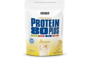 WEIDER Protein 80 Plus protéine en poudre, Banane, faible teneur en glucides, mélange de lactosérum de caséine multi-composants pour shakes protéinés, 500 g