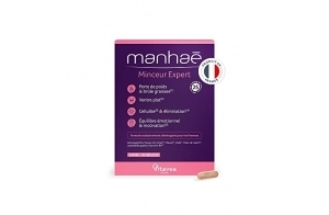 Manhaé - Minceur Expert - Complément Alimentaire Minceur - Perte de Poids, Brûle Graisse, Ventre Plat, Eliminination, Cellulite - Lactobacillus Gasseri, Queue de Cerise - Programme 1 Mois - 30 Gélules