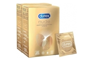 Durex NUDE - 32 Préservatifs pour Homme - Ultra Fins - Sensation Peau Contre Peau - Lot de 2 x 16 unités