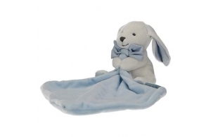 Doudou et Compagnie - Doudou Lapin Mouchoir - Boîte en Forme de Fleur - Bleu - Idée Cadeau de Naissance Fille et Garçon - Garantie Doudou Perdu - DC3338