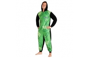 Rick and Morty Combinaison Pyjama Homme Hiver, Grenouillère Adulte en Polaire Humoristique, Onesie Adulte Humour (Vert/Noir, L)