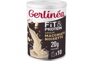 Gerlinéa Fit&Protein - Milk-shake Protéiné saveur Macchiato Noisette - Protéines Après le Sport - Whey Musculation Femme - Sans Sucres Ajoutés - 115Kcal / portion - 340 g (10 boissons)