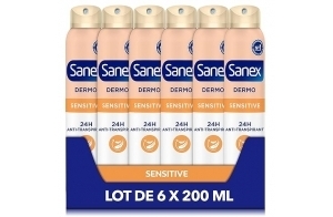 SANEX - Déodorant Anti-Transpirant Spray Dermo Sensitive - Protection Anti-Transpiration & Odeurs 24h - Pour Peaux Sensibles - Restaure Le pH Naturel - Testé Dermatologiquement - Lot De 6 x 200ml