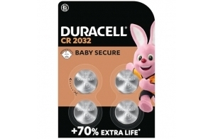 Duracell 2032 Pile bouton lithium 3V, lot de 4, avec Technologie Baby Secure, pour porte-clés, balances et dispositifs portables et médicaux (DL2032/CR2032)