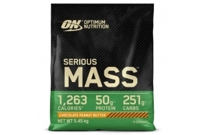 Optimum Nutrition Serious Mass Poudre de Protéine Gain de Masse Hautement Calorique avec 25 Vitamines et Minéraux, Créatine Monohydrate, Glutamine, Chocolat et Beurre de Cacahuète, 16 Portions, 5,45kg