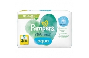 Pampers Harmonie Lot de 144 lingettes humides pour bébé (3 x 48), protection douce pour la peau délicate avec 99% d'eau