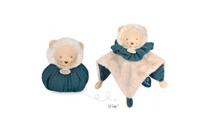 Doudou et Compagnie - Doudou Boule Lion : Doudou + Cocon + Jouet d'éveil - Doudou Douceur Transformable - Vert - 25 cm - Collection Les Petits Futés - Garantie Doudou Perdu - DC3931