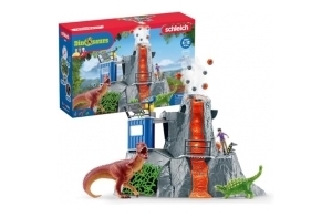 schleich DINOSAURS - 42564 Expédition au grand Volcan, set de figurines dinosaures avec un volcan en éruption LED, une figurine de chercheuse et 2 jouets dinosaures pour enfants âgés de 5 ans et plus