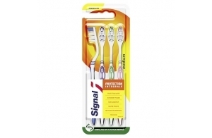 SIGNAL - Brosse à Dents Protection Intégrale - Brosse 100% recyclable fabriquée avec 80% de plastique recyclé - Medium (lot de 4 brosses à dents)