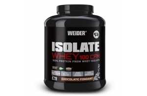 Weider Isolate Whey 100 CFM. Goût Chocolat Fondant. Mélange protéines avec isolat de protéines de lactosérum. Prise de masse musculaire. Sans aspartame. Faible teneur en sucre. 2kg