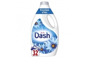 Dash 2en1 Lessive Liquide, 128 Lavages (4x32), Envolée d'Air, Technologie Ultra Nettoyante Et Fraîcheur Longue Durée, Élimine Les Saletés et Taches Incrustées, Fabriqué en France